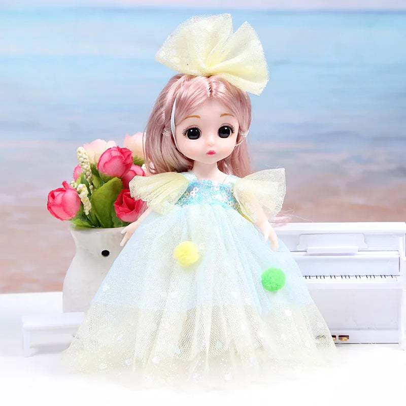 17CM Movable Joint Doll Girl Dress Up Dollhouse Makeup DIY Toys Cute Safety Baby 3D Doll Babies Toddler Princess Beautiful Gift