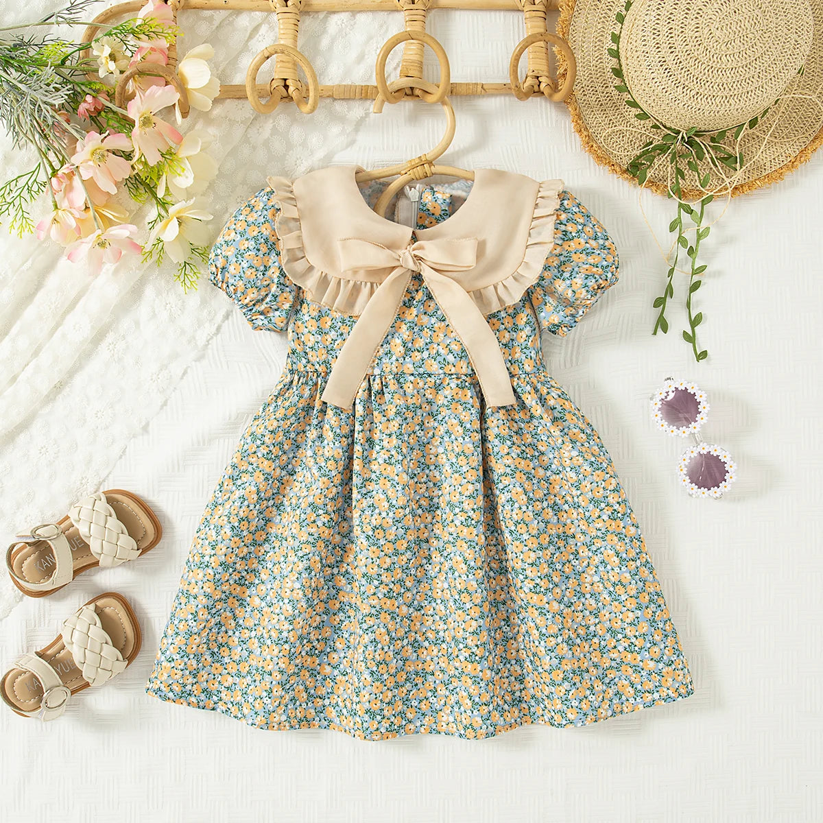 Baby Girl Dresses Summer Floral Bow Short Sleeve Girls Dresses