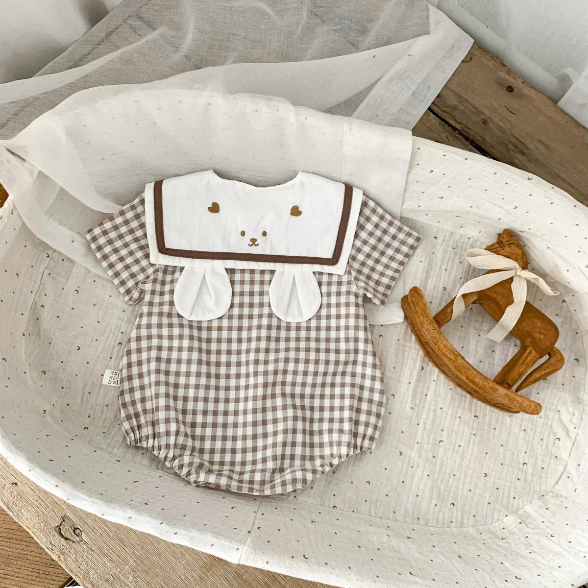 Plaid Bunny Collar Romper