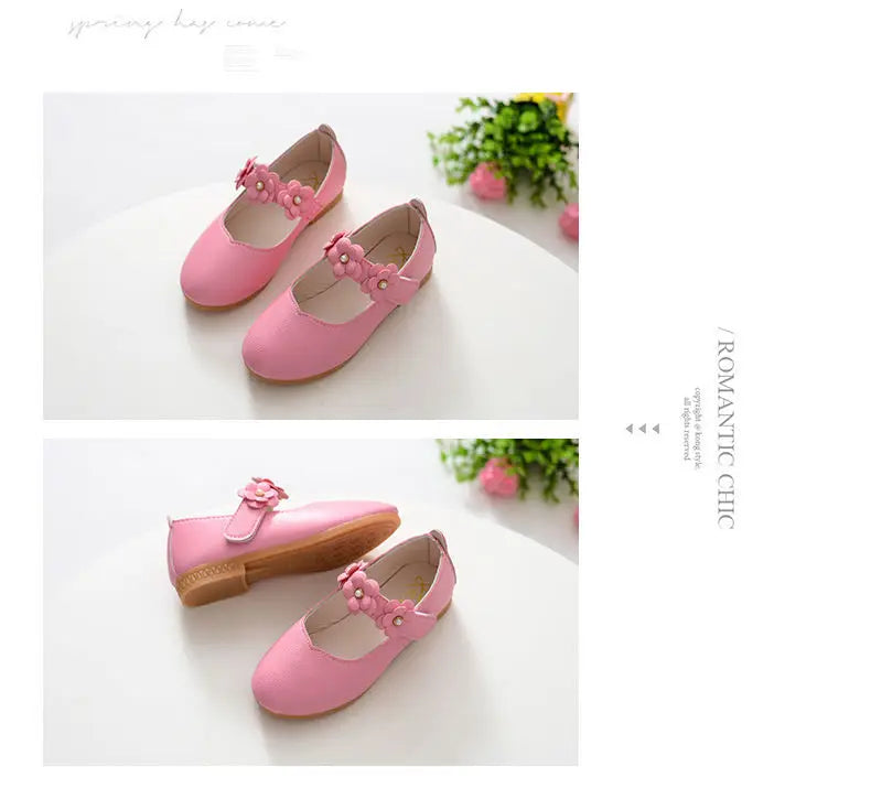 Girls Low-top Solid Color Leather Shoes Princess Shoes Flowers Student Single Dance Shoes White Child Shoes Comfortable Wearable
