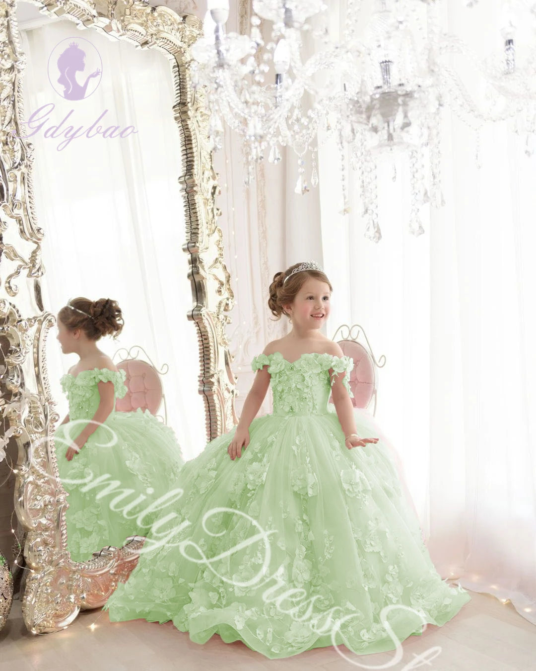 Customized Sky Blue Flower Girl Dress For Wedding Tulle Applqique Luxury Puffy Princess Kids Birthday First Communion Ball Gown