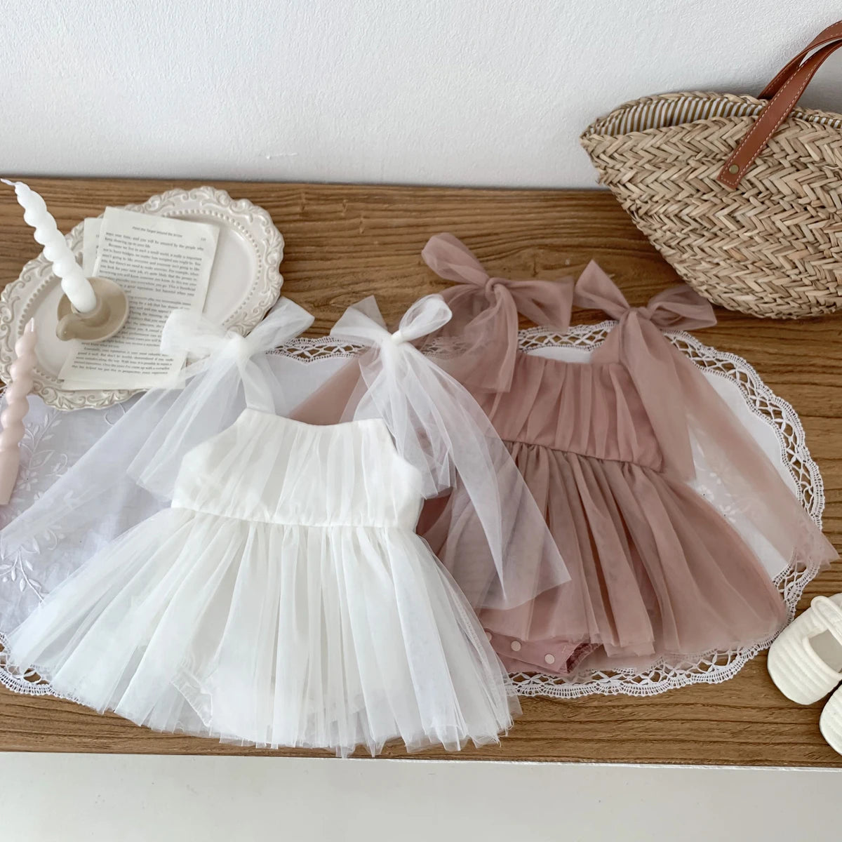 Summer Baby Romper Set Lace Polka Dots Toddler Princess Dress