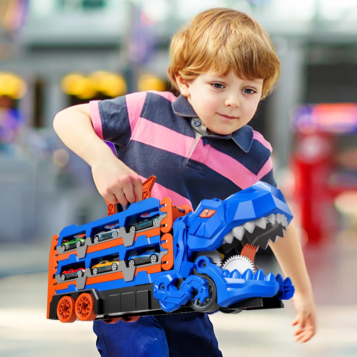 Dinosaur Truck Toy Set with Die-Cast Racing Cars for Kids