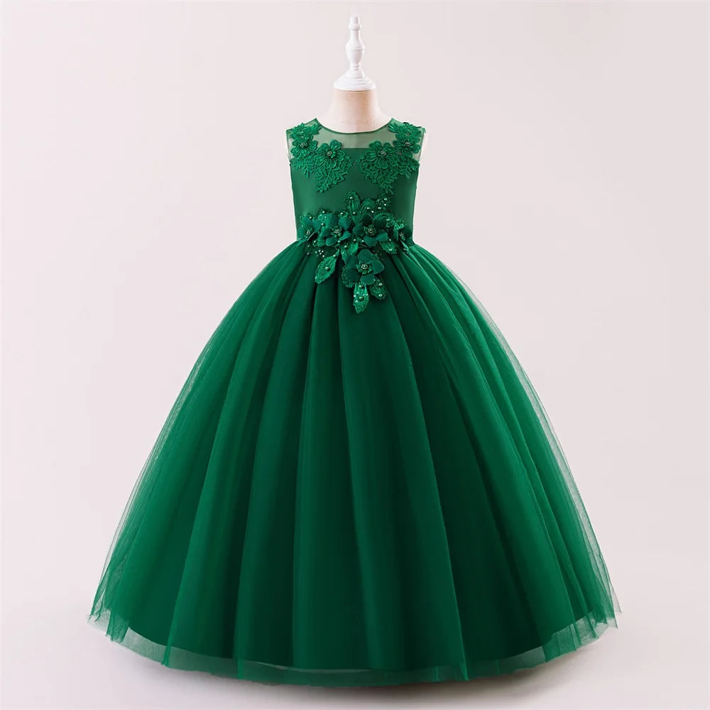 Elegant White Bridemaid Flower Girls Party Dress