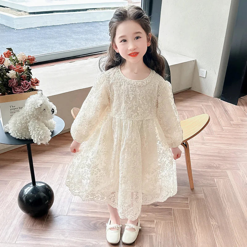 Girls’ Floral Dress with Lace Trim – Fully Lined Spring Dress