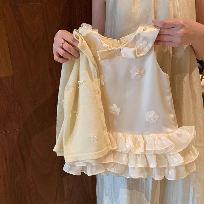 Baby Girls Dress for Birthday Party Wedding Lace Big Bow Dresses Infant Girl 1st Birthday Baby Set Princess Beige Baptism Dress