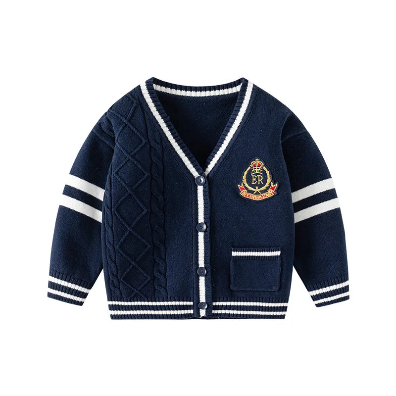 William Stretch Striped Badge College Style Sweater