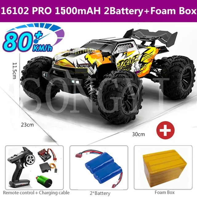 16103 Fast Rc Cars 50km/h 1/16 Off Road 4WD with LED Headlights,2.4G Waterproof Remote Control Monster Truck for Adults and Kids