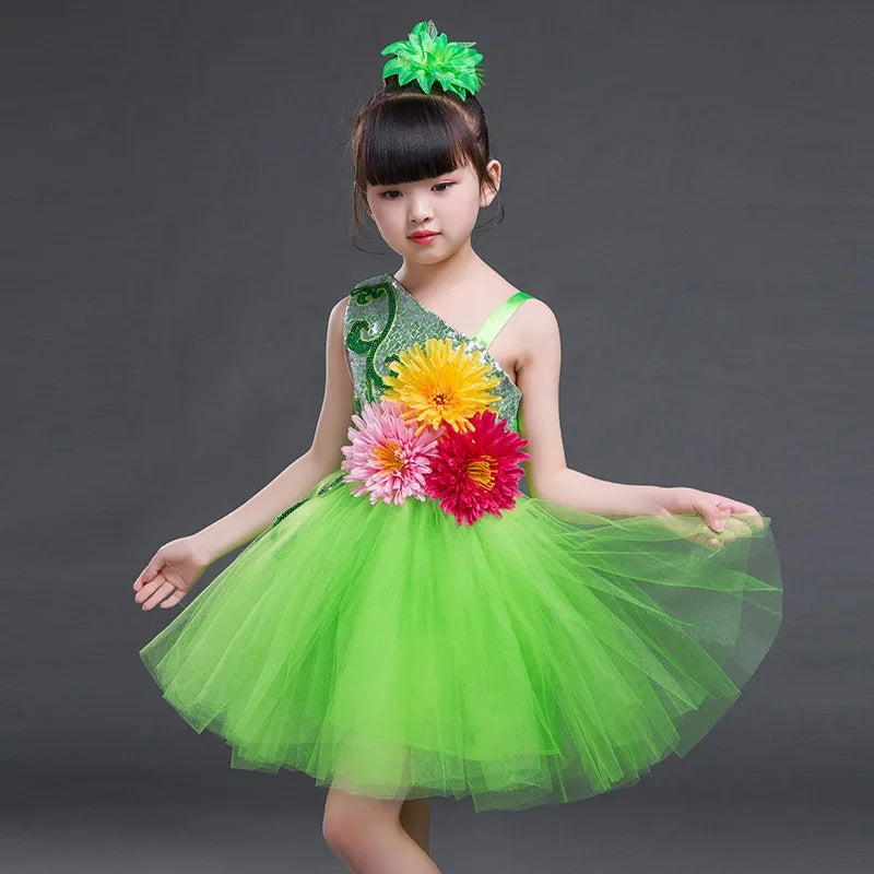 Multicolored Dance Dress Girls Modern Dance Costume Girls Contemporary Freestyle Dance Dress Girls Vestidos De Fiesta