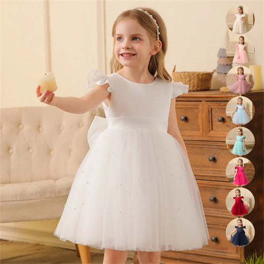 Toddler Girl Flower Birthday Tulle Dress Backless Bow Wedding Party Dress