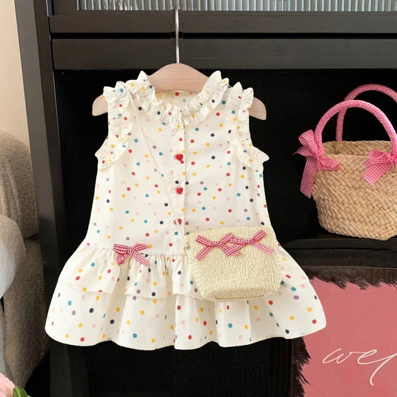 Cotton Dress for Baby Girl Heart Shaped Button Colorful Dress
