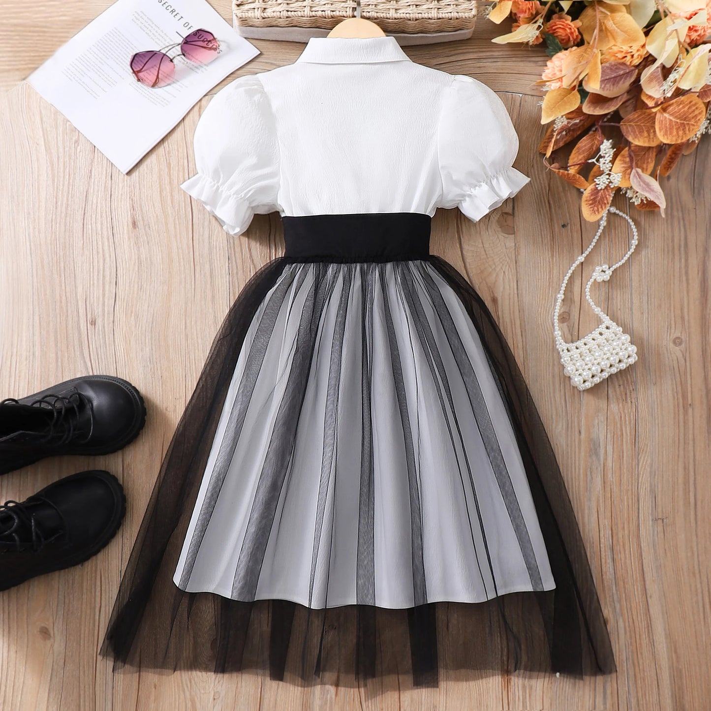 8-12 Yrs Girl Dress Summer Black and White Short Sleeve Children Dresses Simple Fashion Teen Girl Clothes Party Big KIds Outfit
