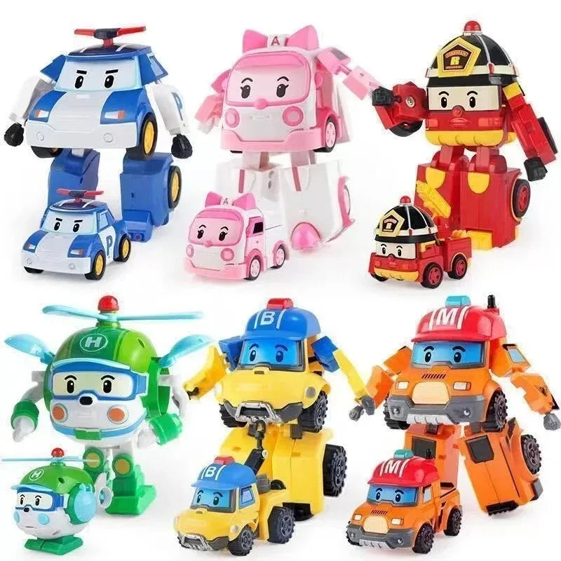 6pcs/set Cartoon Robocars Polis Action Figures Transformation