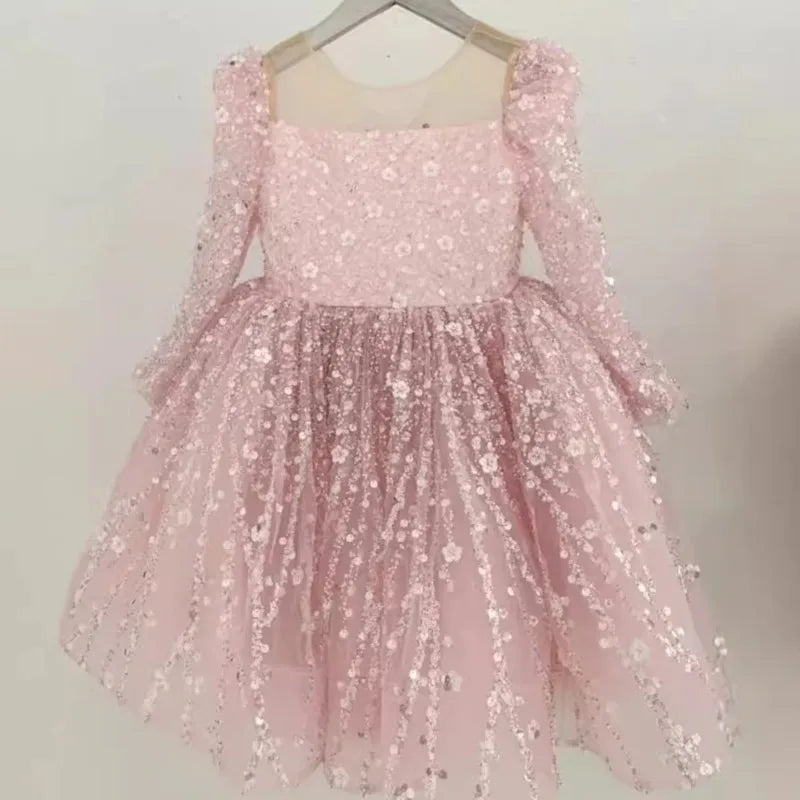 Baby Girl Princess Sequins Ball Gown Dress Infant Toddler Long Sleeve Dress