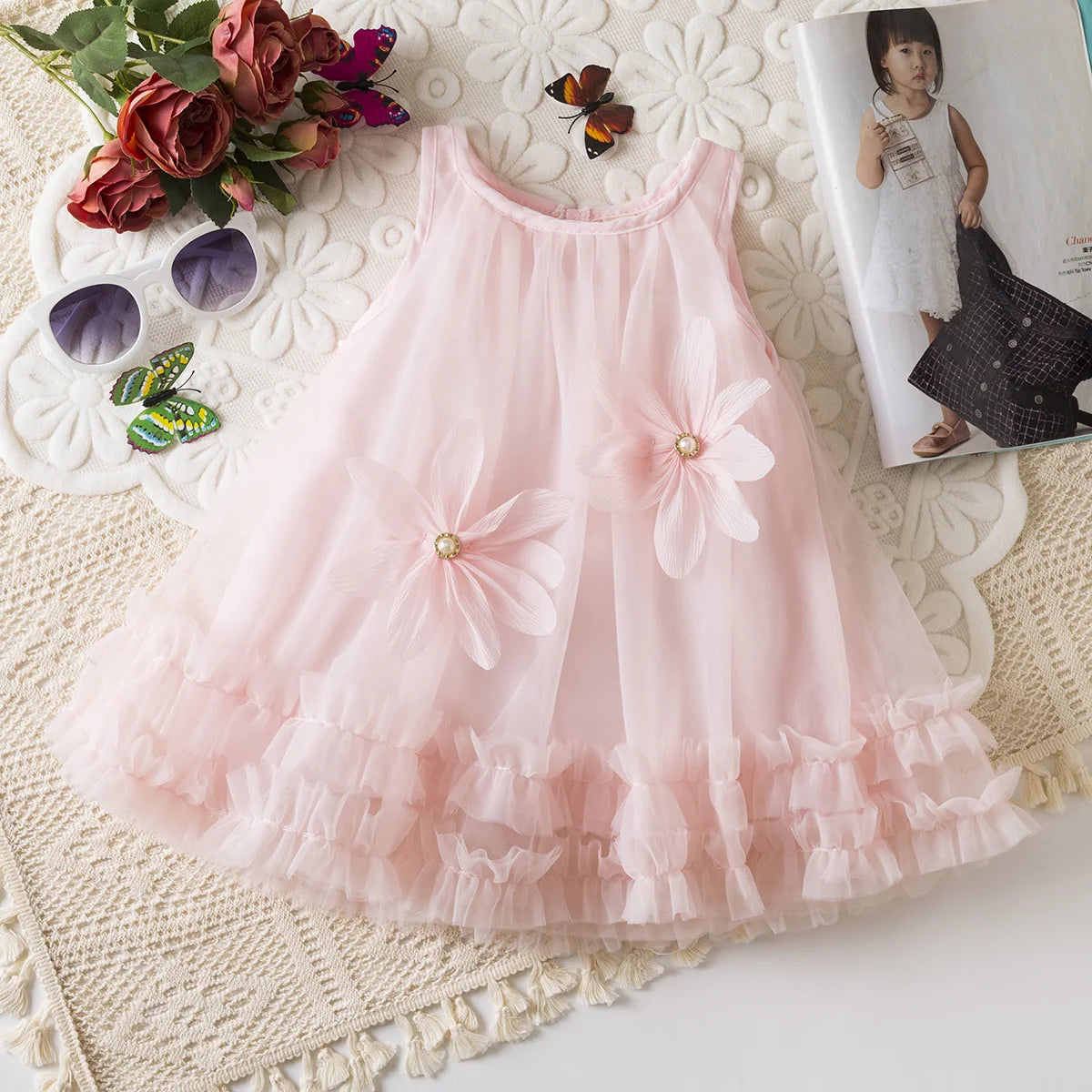 Girl Party Dress Summer New Sleeveless Solid Color Baby Girl Clothing