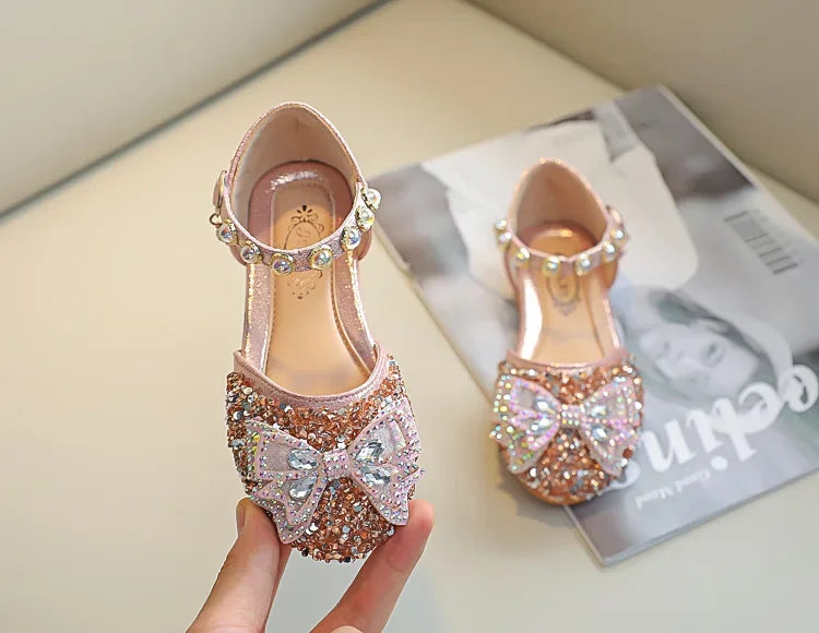 New Children Princess Shoes for Girls Bowtie Glitter Children Baby Dance Shoes