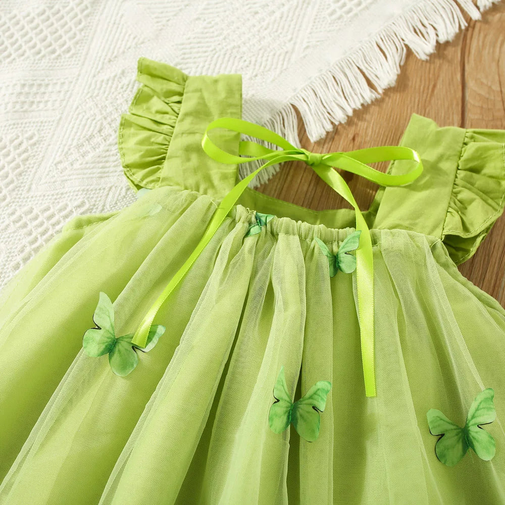 Summer Baby Girl Dress Girls Green Butterfly Mesh Princess Dress