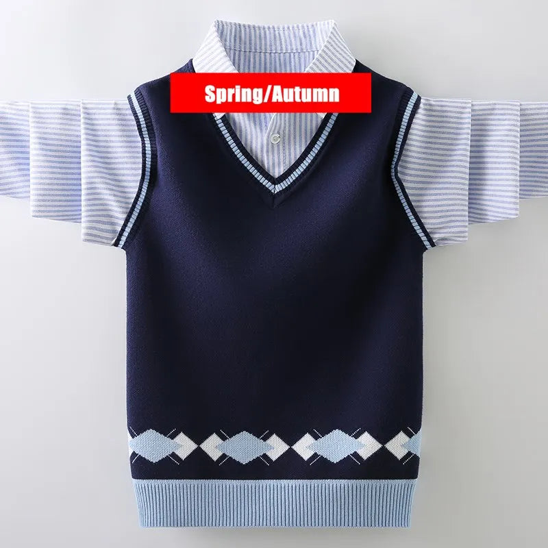 Andres Uniform Turn Collar Vest Sweater - GuGuTon baby store - Baby Fashion - Toddlers Outfits - Babies Outfits - Toddler Clothes - Kids Clothing - Newborn Clothes - Newborn Wear - Kids Wear - Trending Clothes - Trending Outfits - Fall Fashion - Winter Fashion - Girls Clothes - Boys Clothes - Babies Wear - Kids Accessories - KidsWear - Summer Clothes - Summer Fashion - Summer Trend - Falls Sweaters - Tops - Bottom - Jeans - Blouse - Dresses - Newborn Dresses - Toys