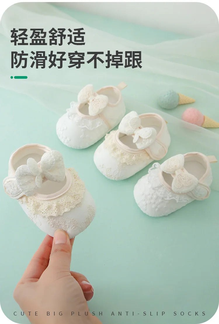 Spring and Summer Baby Toddler Shoes Newborn Baby Girl Princess Shoes 0-2 Years Old  Lace Infant Soft Sole Cute First Walkers