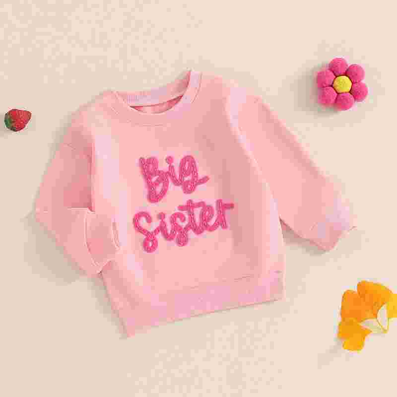 Letty Girls Big Sister Long Sleeve Crewneck Letter Embroidery