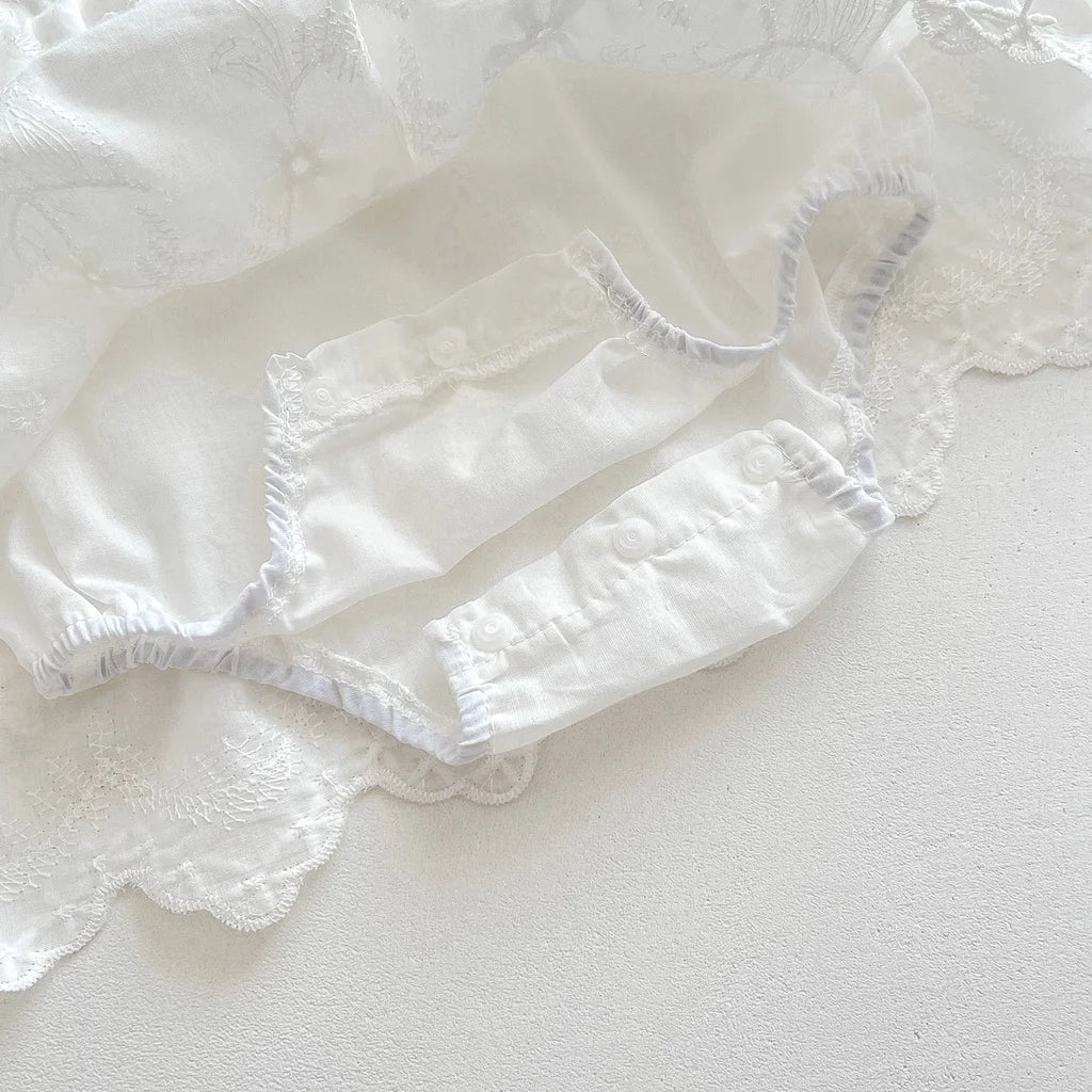 Newborn Baby Girl Short Sleeve Embroidery Cotton Romper Dress Infant Girls Princess Skirt Baby Baptism Clothes