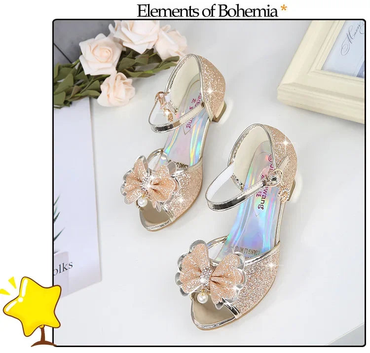 Girls Princess Shoes Summer Children High Heels Open-toe Party Wedding Toddlers Sandals