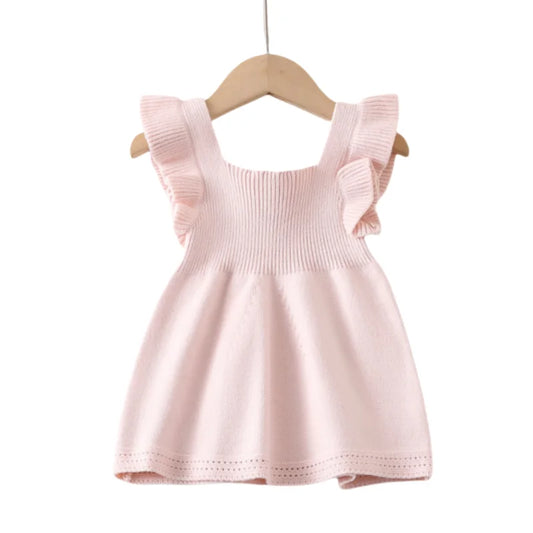 Newborn Baby Girl Ruffled Flutter Sleeves Knitted Infant Girls Dress