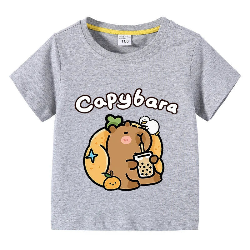 Carlos Cute Capibara Round Neck Tees - GuGuTon baby store - Baby Fashion - Toddlers Outfits - Babies Outfits - Toddler Clothes - Kids Clothing - Newborn Clothes - Newborn Wear - Kids Wear - Trending Clothes - Trending Outfits - Fall Fashion - Winter Fashion - Girls Clothes - Boys Clothes - Babies Wear - Kids Accessories - KidsWear - Summer Clothes - Summer Fashion - Summer Trend - Falls Sweaters - Tops - Bottom - Jeans - Blouse - Dresses - Newborn Dresses - Toys