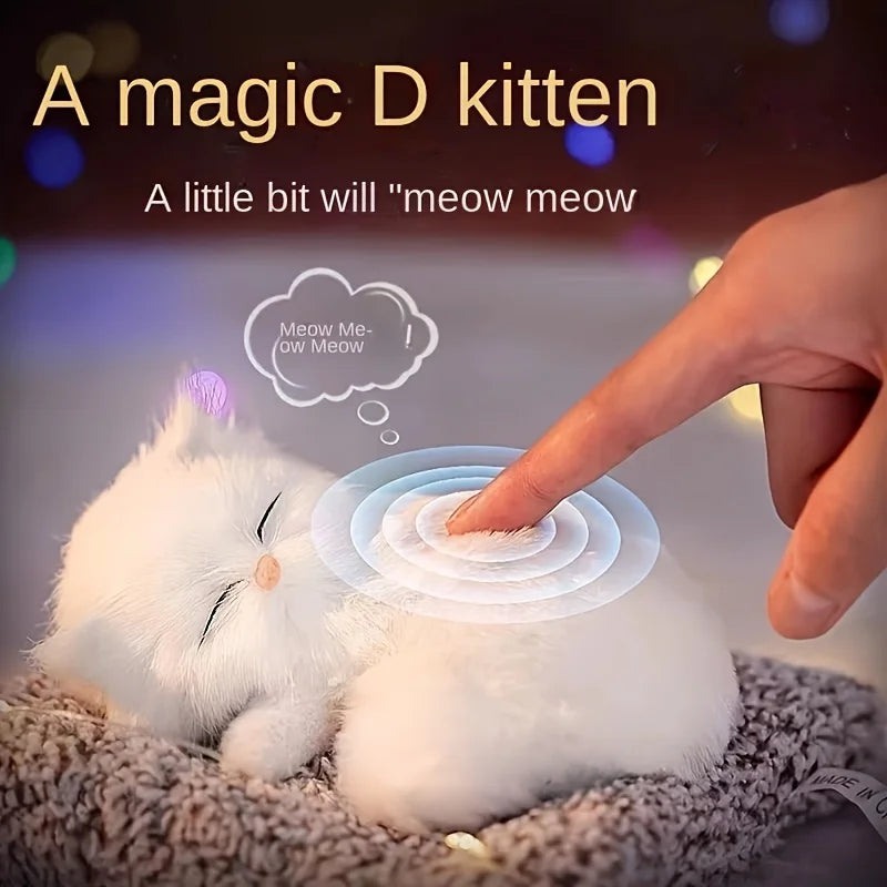 Interactive Meowing Kitten Plush with Press-to-Meow Sound, Realistic Cat