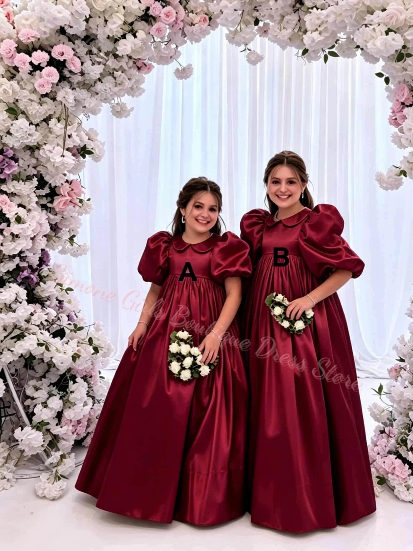 Girl Gown Elegant Princess Draped Flower Girl Dress for Wedding Party Neck High Waist Balloon Sleeve Holy Communion Dress Custom
