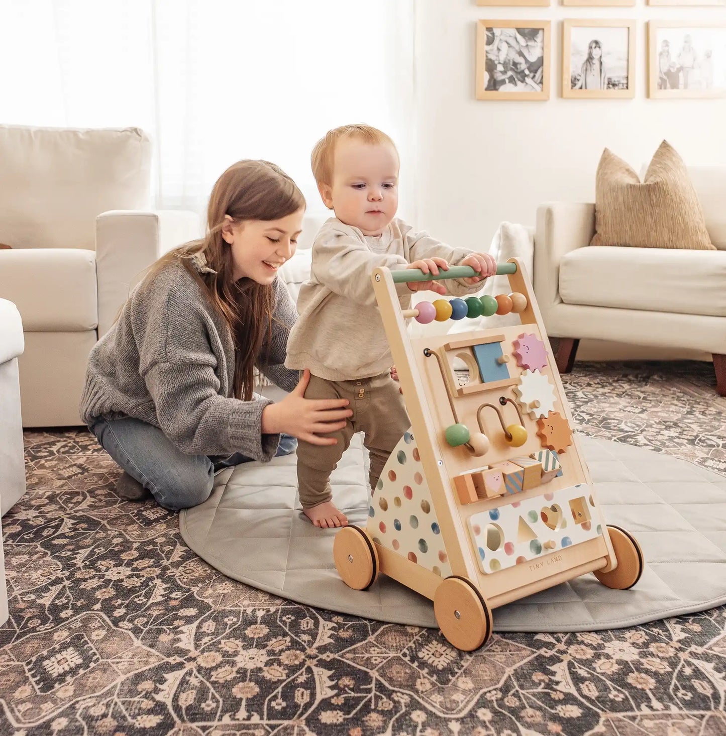 Versatile Natural Wooden Baby Walker