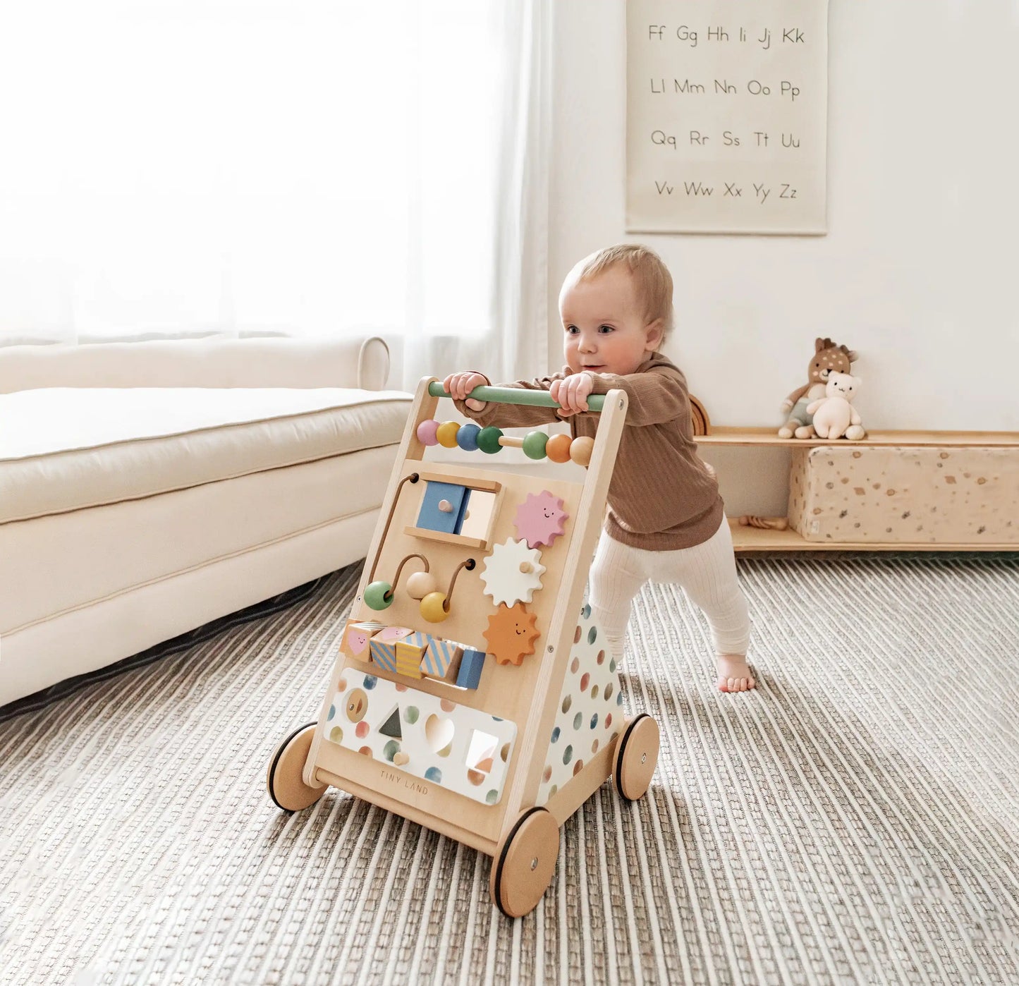 Versatile Natural Wooden Baby Walker