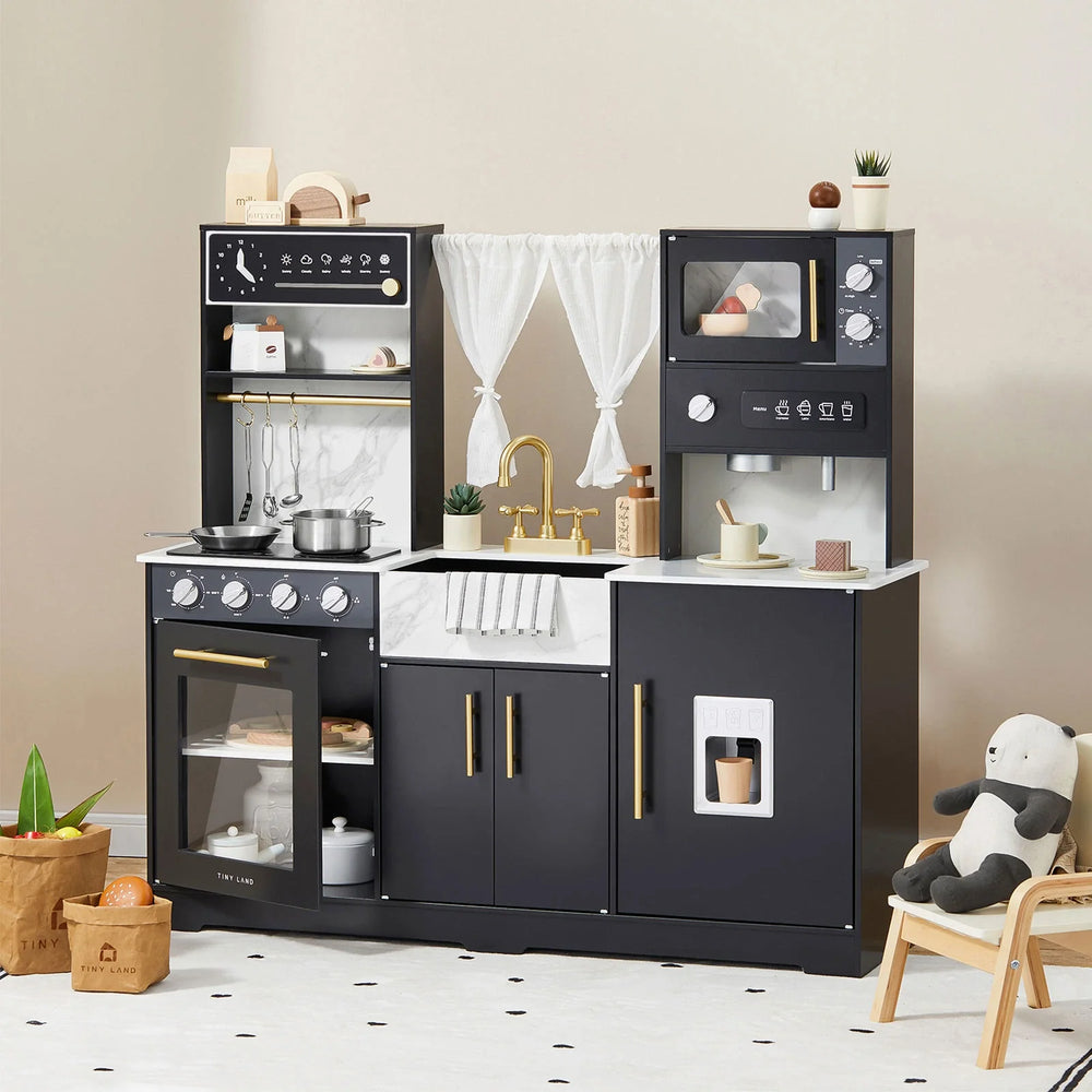 Iconic Wooden Play Kitchen – Black Pretend Cooking Set for Kids