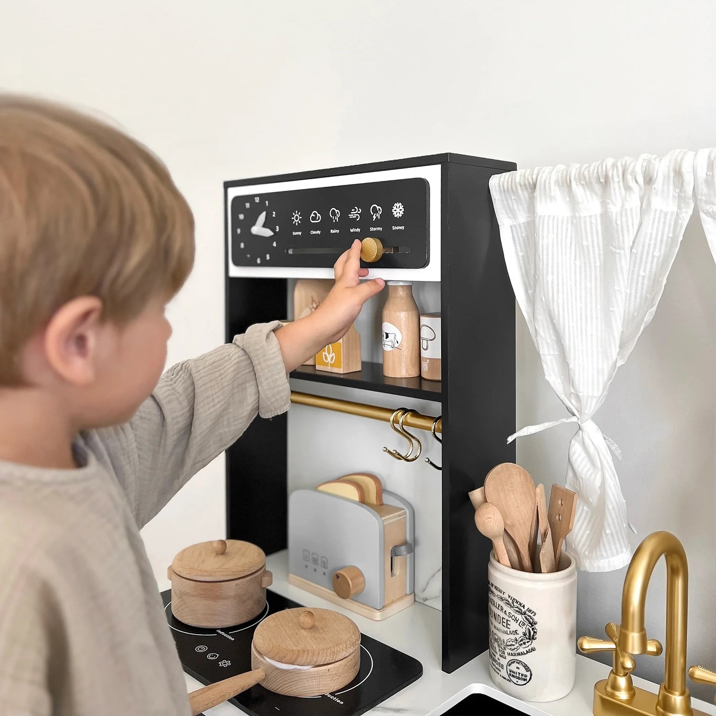 Iconic Wooden Play Kitchen – Black Pretend Cooking Set for Kids