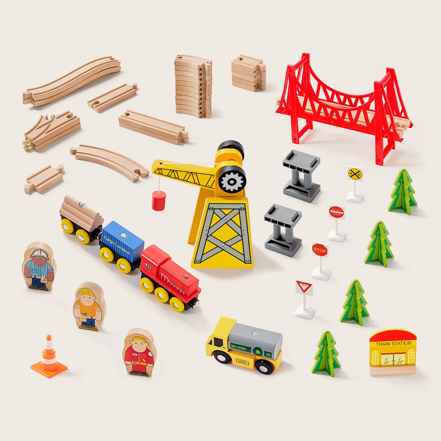 Wooden Track Trains 55 Pcs