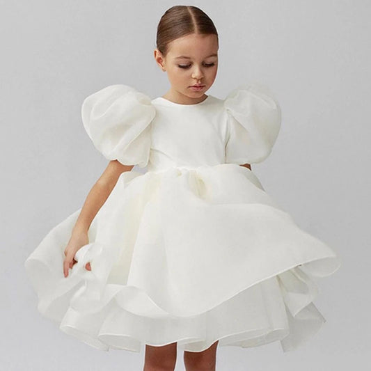 Sarah Tulle Puff Sleeve Wedding Party Kids Dresses for Girls Birthday