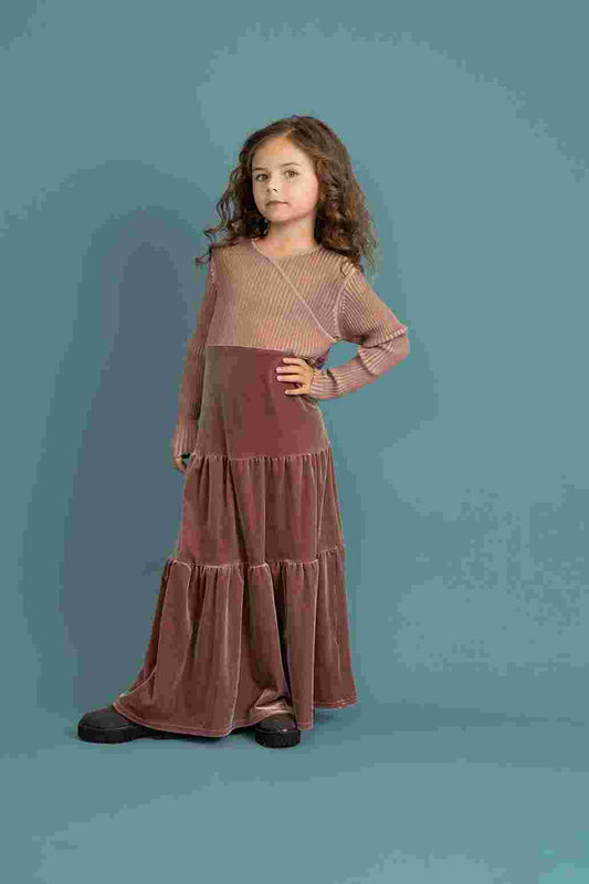 Girls Long Sleeve 2 Tone Wrap Dress for Stylish Looks