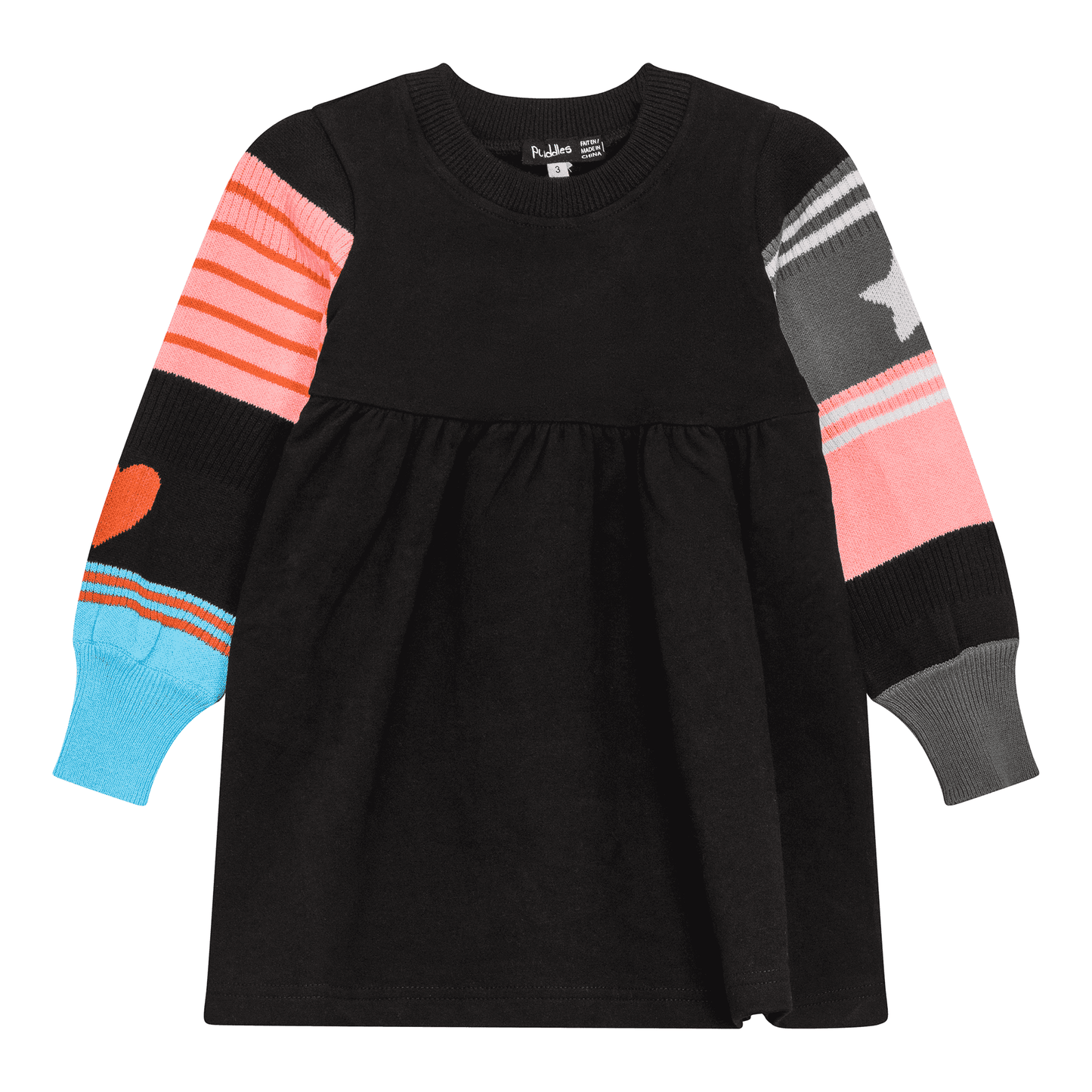Girls Fleece Dress with Hearts and Stars Sleeves