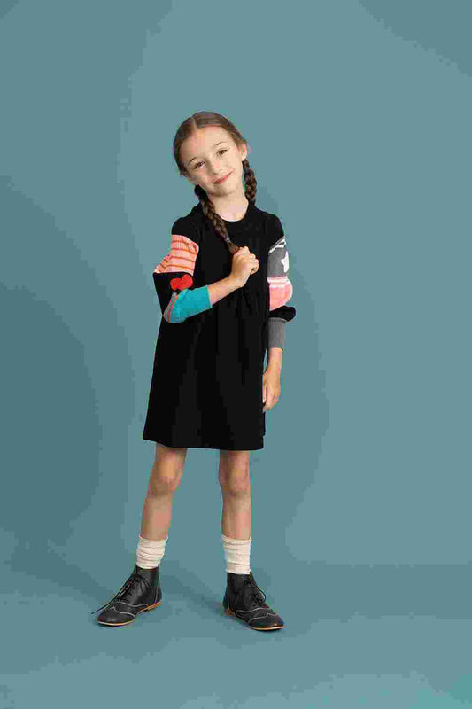Girls Fleece Dress with Hearts and Stars Sleeves