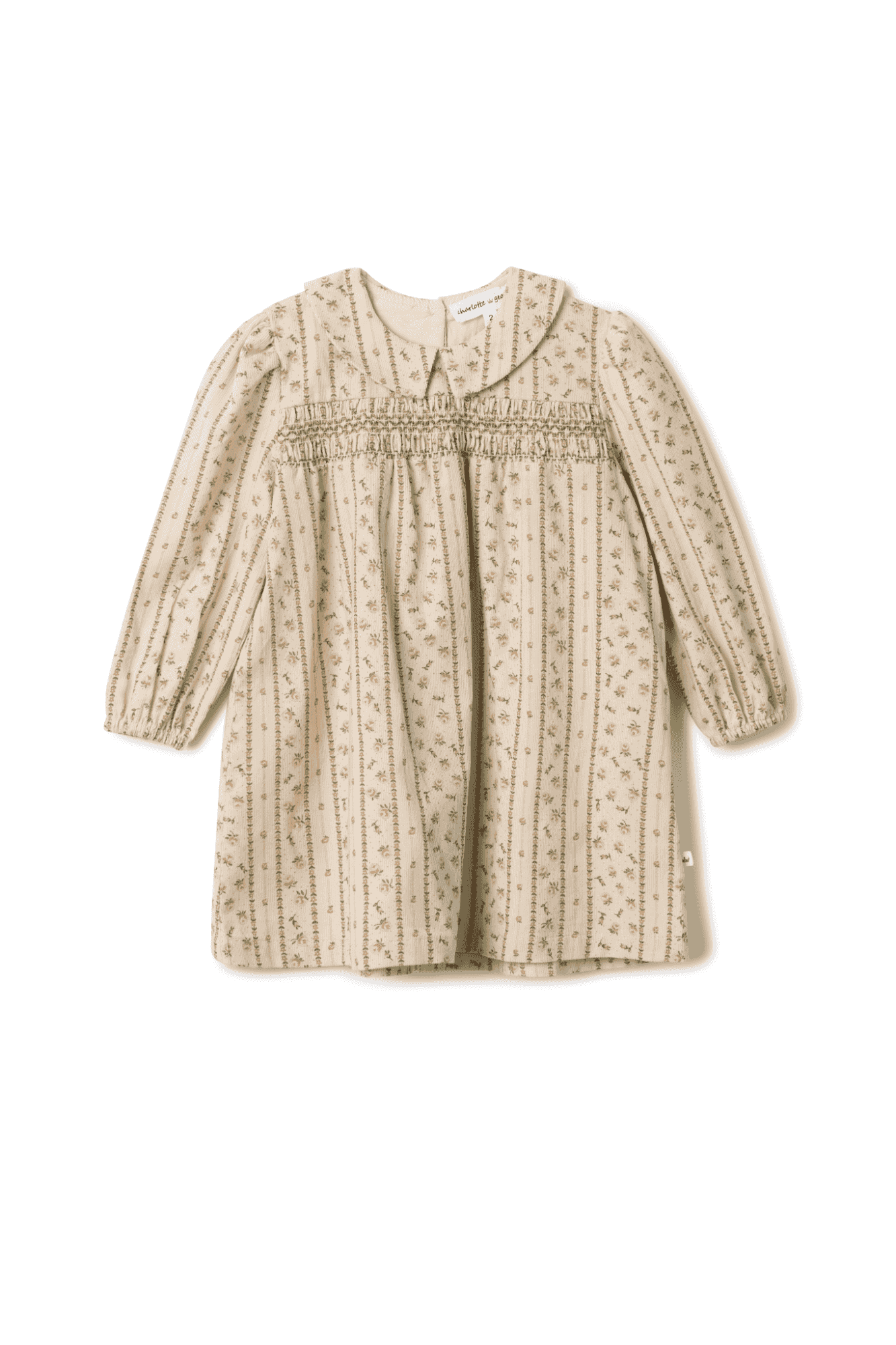 Girls Corduroy Stripe Dress with Flower Print