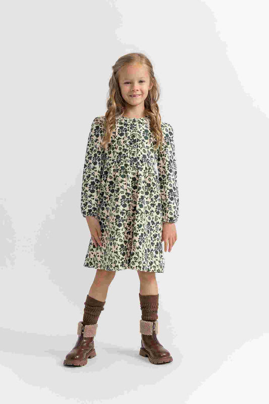 Girls Woven Flannel Dress with Button and Zipper