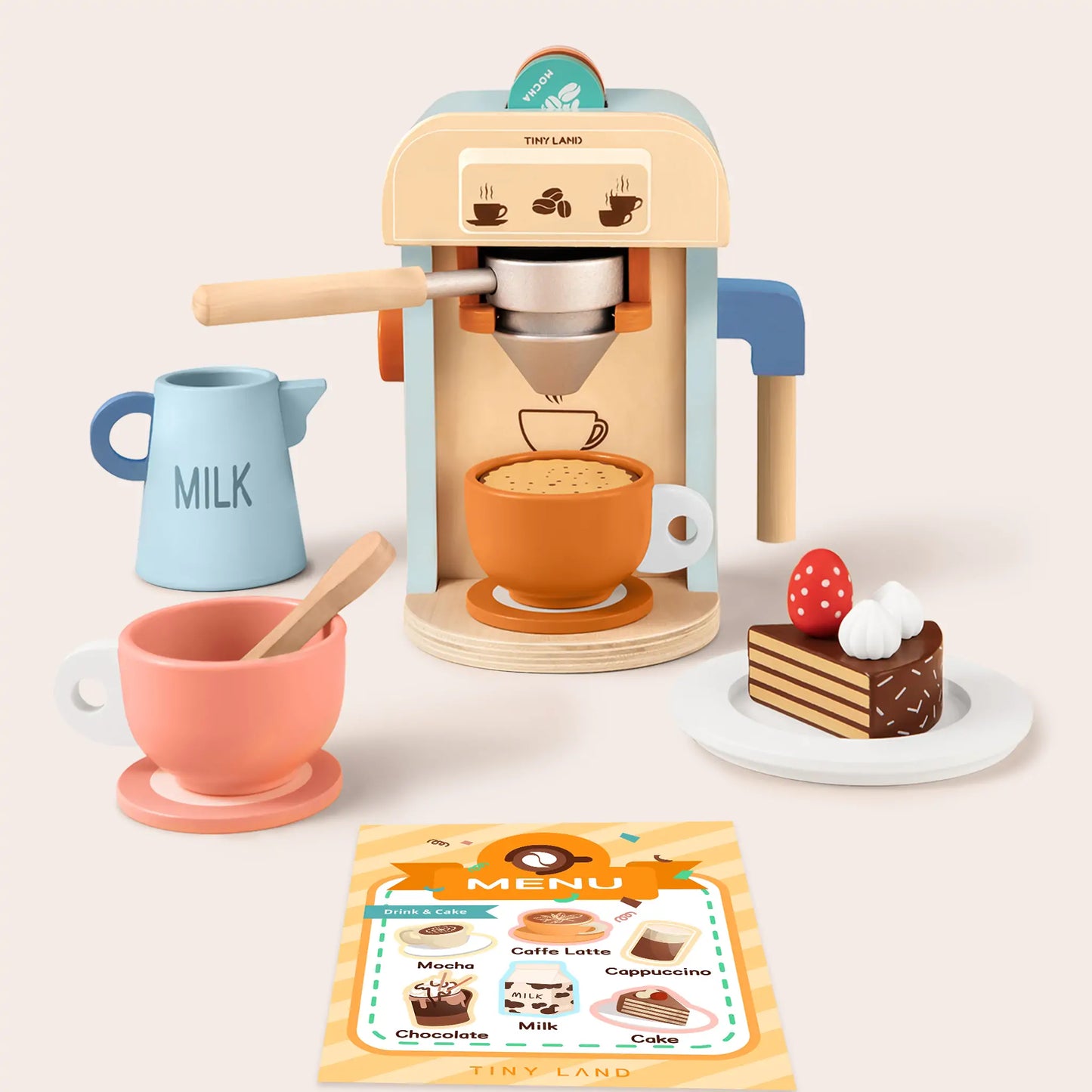 Play Kitchen Accessories – Children’s Coffee Maker: Wooden Kids Play Coffee Maker Set