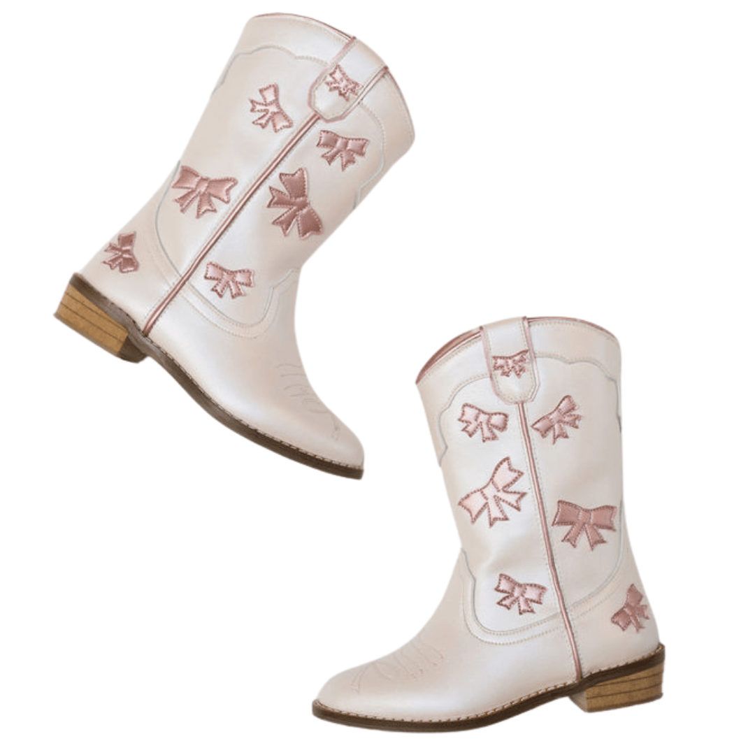 Dianna Cowgirl White + Pink Bow Boots