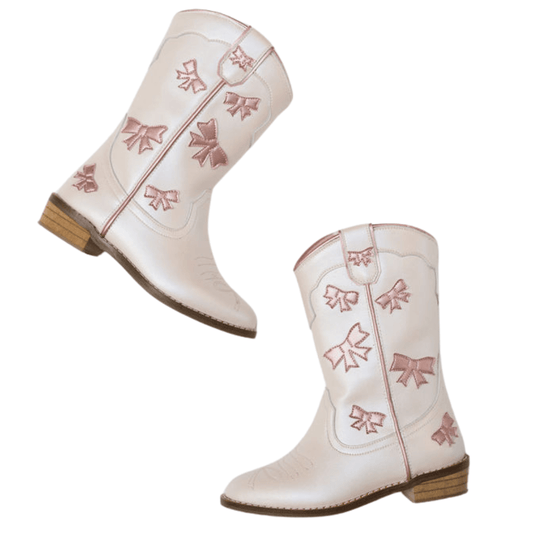 Dianna Cowgirl White + Pink Bow Boots