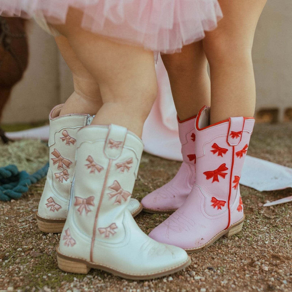 Dianna Cowgirl White + Pink Bow Boots