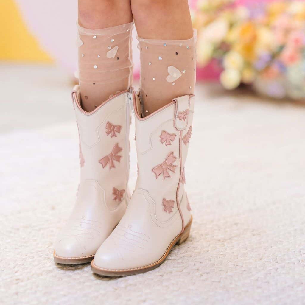 Dianna Cowgirl White + Pink Bow Boots