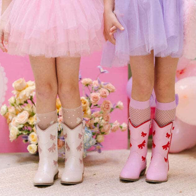 Lirbaena Cowgirl Red + Pink Bow Boots