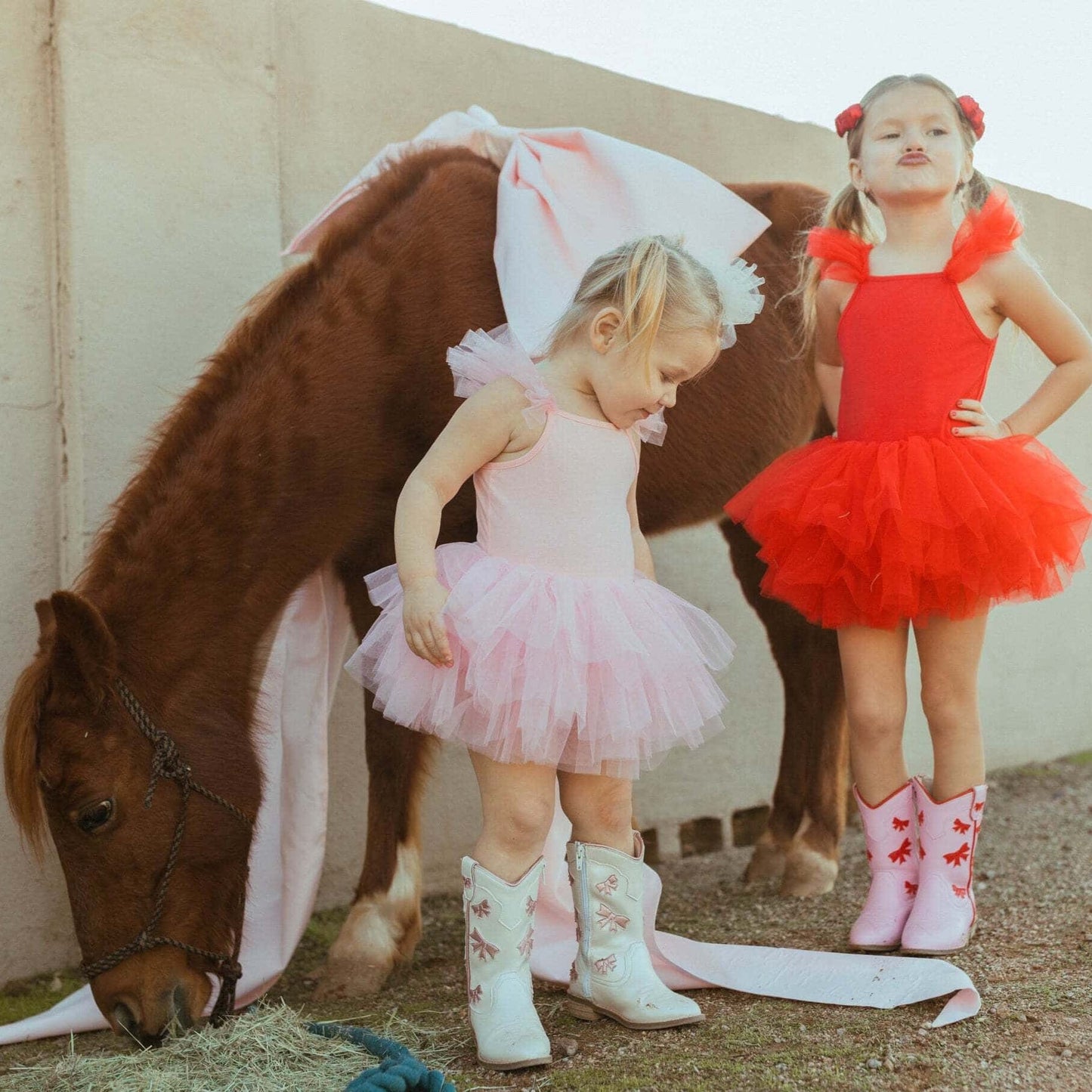 Lirbaena Cowgirl Red + Pink Bow Boots