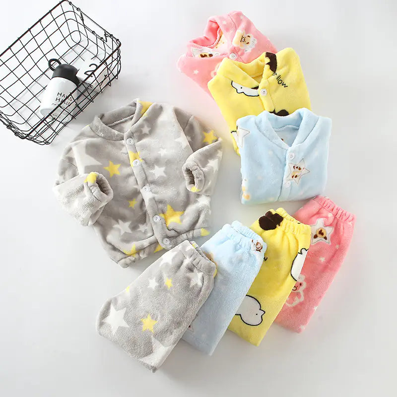 Kids' Fleece Pajama Set with Cartoon Print - # BAAA81810019