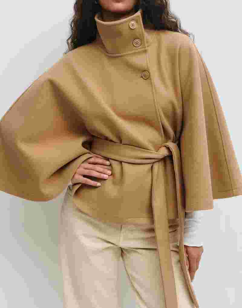 Dionera Elegant Batwing Sleeve Winter Coat With Belt